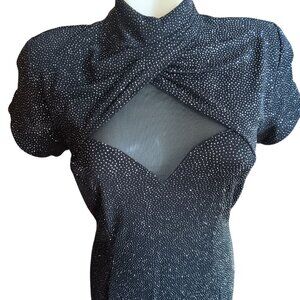 sz 8 Vintage Night Way Collections Glitter Maxi Dress Sheer Cutouts High Neck